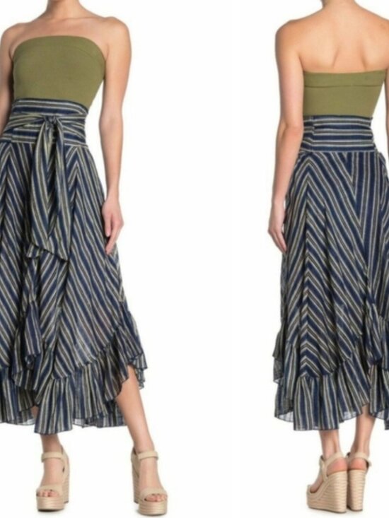 Free People Dresses & Skirts - Free People Giselle Convertible Maxi Skirt Dress Navy Stripe Flowy Beachy Boho S